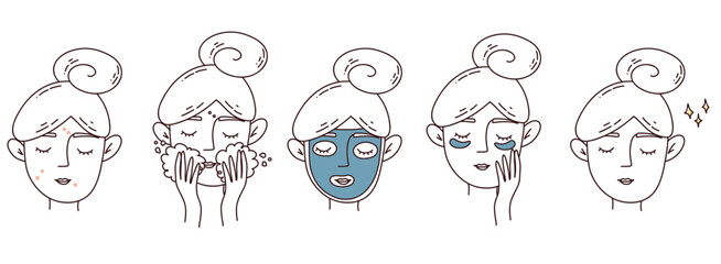 skincare woman set outline