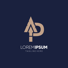 Letter P Spear Logo Design Vector Icon Graphic Emblem Illustration