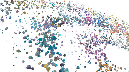 tiny multicolored pieces forming massive rings in a space