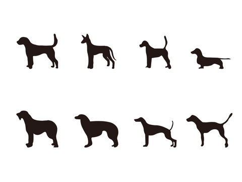 set of dogs silhouettes