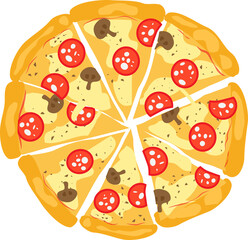 Cartoon pizza drawing set of elements fast food
