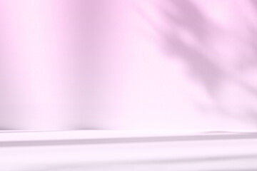 Abstract white studio background for product presentation. Empty room with shadows of window and flowers and palm leaves . 3d room with copy space. Summer concert. Blurred backdrop.