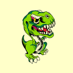 Illustration of cute green trex vector design
