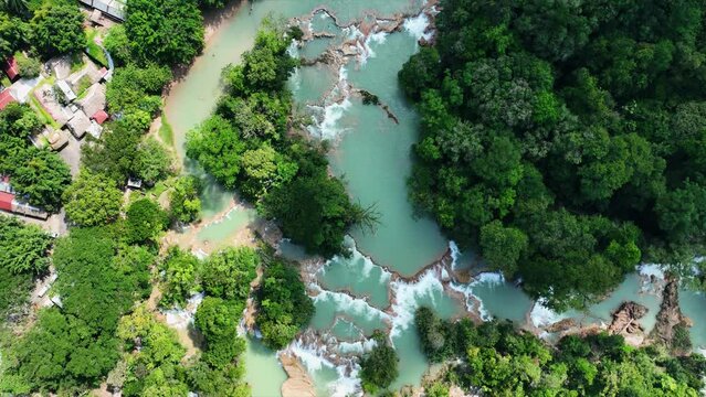 Aerial view of the waterfalls Agua Azul, Chiapas (Mexico).