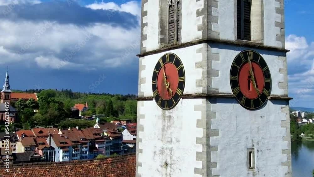 Wall mural Romantic beuatiful paces of Switzerland . Laufenburg town over Rhein river. popular tourist destination, border with Germany