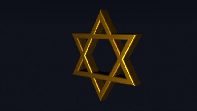 Golden Star of David symbol rotates on black background