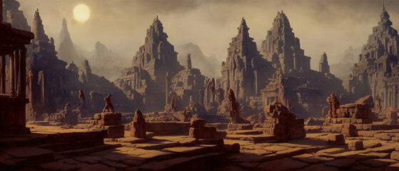 Fototapeta premium Artistic concept illustration of a historical temple, background illustration.