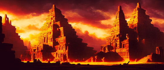 Naklejka premium Artistic concept illustration of a historical temple, background illustration.