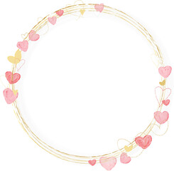 pink and golden watercolor hearts wreath frame