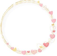 pink and golden watercolor hearts wreath frame