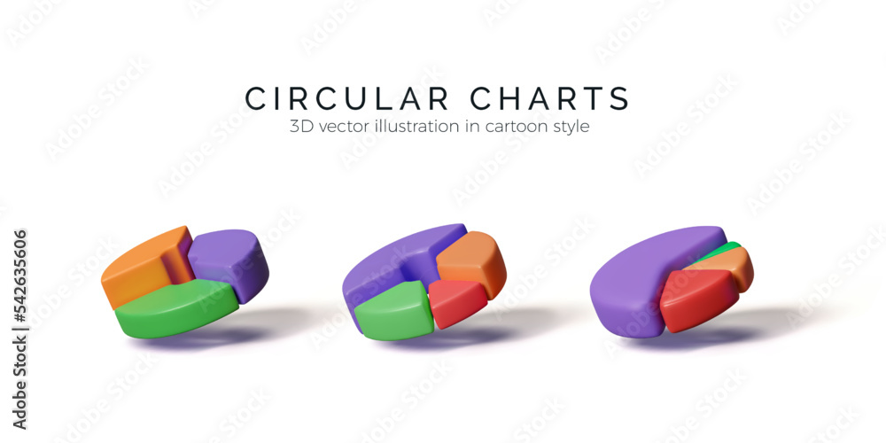 Poster pie charts data presentation. set of 3d circular graphs. colorful infographics graphic elements