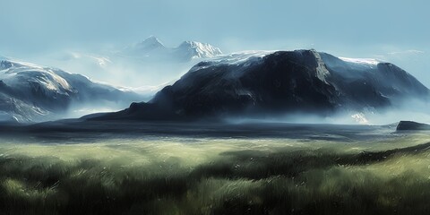 fantasy mystical mountain landscape illustration