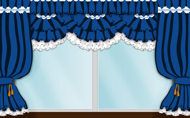 フリル_カーテン_青