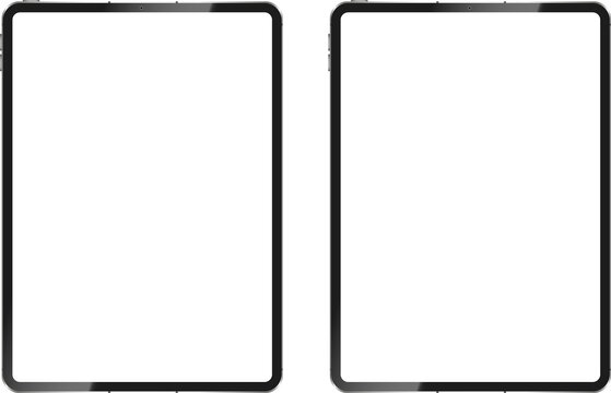 Realistic tablet mockup with blank screen on transparent background. Mock-up screen tablet. Empty screen mock-up, silver design. PNG image