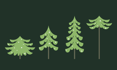 Set of spruces in flat style. Beautiful evergreen trees.
