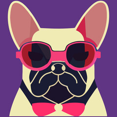 Naklejka premium illustration Vector graphic of French bulldog wearing sunglasses and bow ties isolated good for logo, icon, mascot, print or customize your design