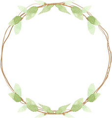 watercolor hand drawn green leaf with dry twig wreath frame