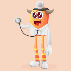 Cute orange monster doctor holding stethoscope