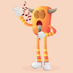 Cute orange monster singing, sing a song