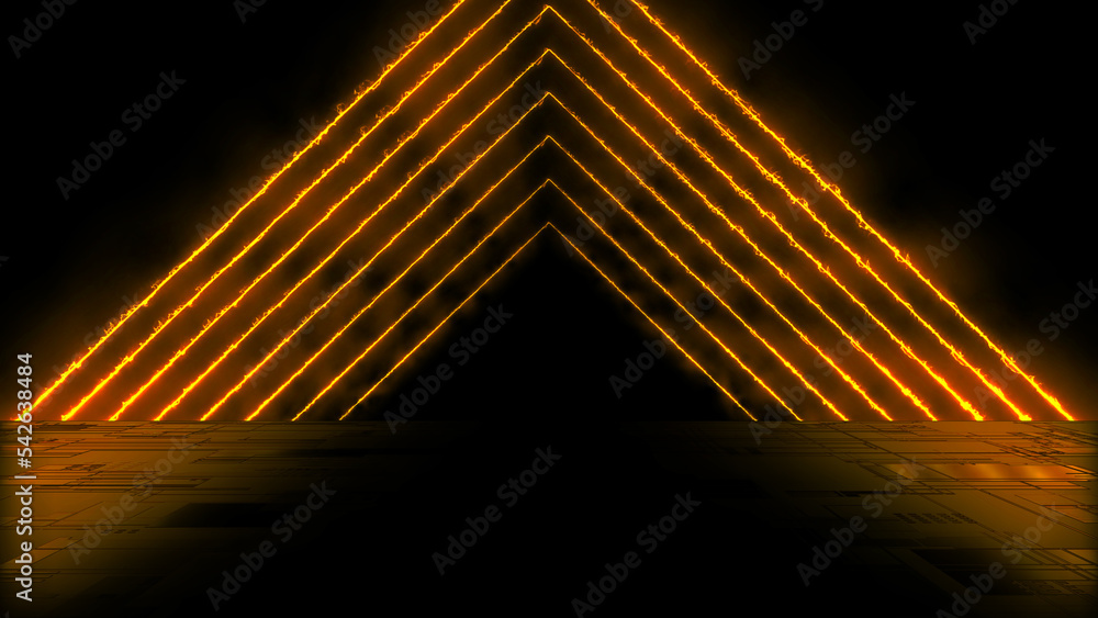 Poster fire loop animation. wet asphalt, night view. fiery reflection on the concrete floor. night empty st