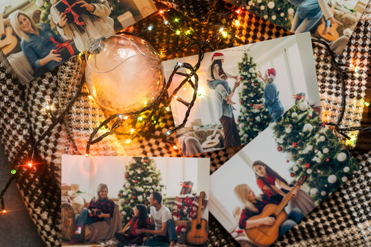 collection of Christmas photos with family, decor