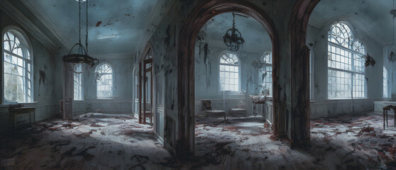 Fototapeta na wymiar Artistic concept illustration of a scary asylum , background illustration.