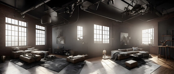 Artistic concept illustration of loft interior, background illustration.