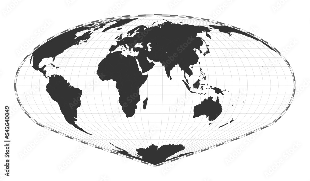 Poster vector world map in allen k. philbrick's sinu-mollweide projection. a geographical map with latitude