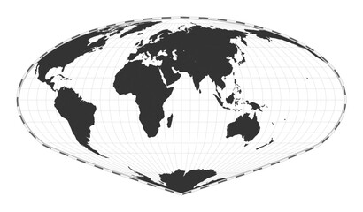 Vector world map. Allen K. Philbrick's Sinu-Mollweide projection. Plan world geographical map with latitude/longitude lines. Centered to 60deg W longitude. Vector illustration.
