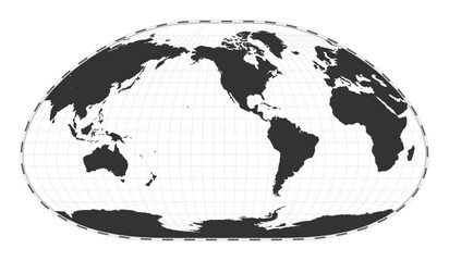 Vector world map. Loximuthal projection. Plan world geographical map with latitude/longitude lines. Centered to 120deg E longitude. Vector illustration.