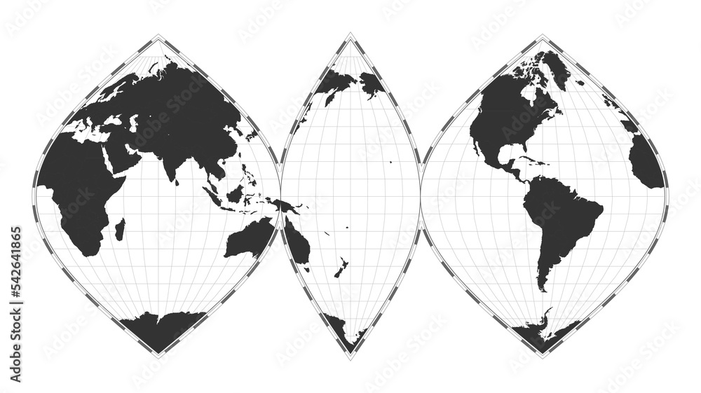 Poster vector world map. interrupted sinusoidal projection. plan world geographical map with latitude/longi