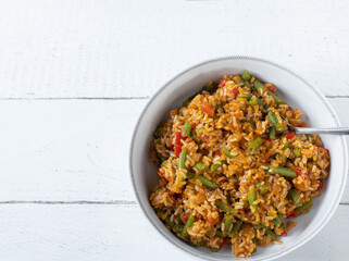 Healthy rice side dish on white background