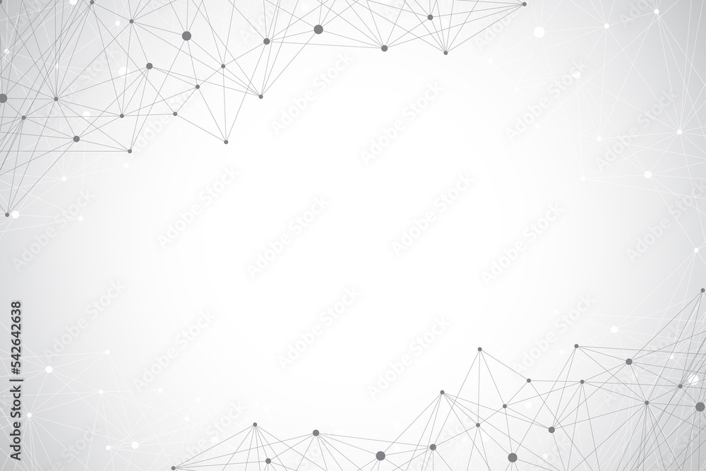 Fototapete Geometric graphic background molecule and communication. Big data complex with compounds. Lines plexus, minimal array. Digital data visualization. Scientific cybernetic illustration.
