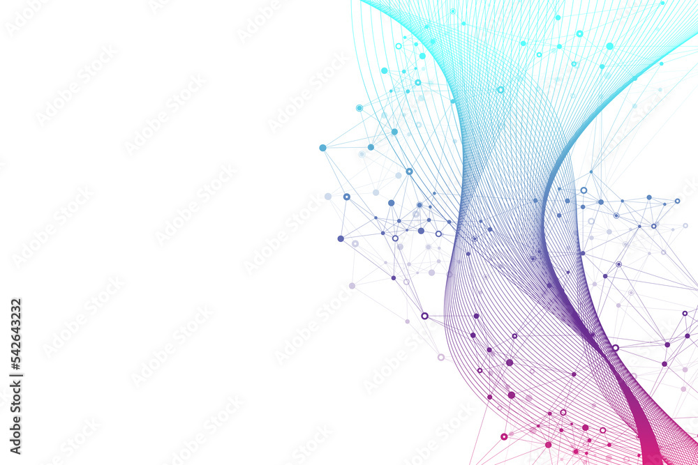 Aufkleber Digits abstract illustration with connected line and dots, wave flow. Digital neural networks. Network and connection background for your presentation. Graphic polygonal background.