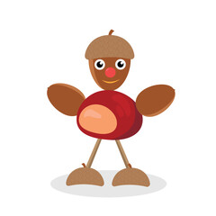 Toy, bird craft made of chestnut, acorns and sticks