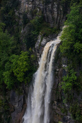 Spring sunset in Salt De Coromina waterfall, La Garrotxa, Spain