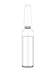 Blank ampoules with box for presentation and mockup design, 3d render illustration.