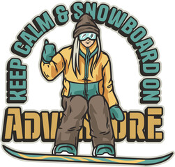 Snowboarder on a snowy mountain. Winter season extreme active sport. Emblem about snowboarding