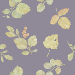 Abstract botanical background for design, print, wallpaper, wrapping paper. Seamless watercolor pattern of autumn leaves.