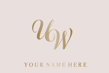 UW monogram logo.Calligraphic signature icon.Script letter u, letter w.Lettering sign.Wedding, fashion, beauty, gift boutique, decorative alphabet initials.Handwritten style gold characters.
