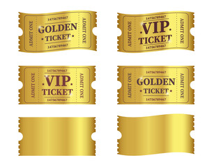 Realistic Golden ticket, VIP ticket. Admit one. Set