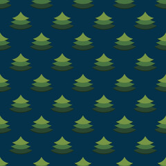 Christmas trees seamless pattern. Green xmas trees on blue background. Happy New Year concept. Christmas background. Festive design for print on wrapper paper, fabric, packing. Vector illustration