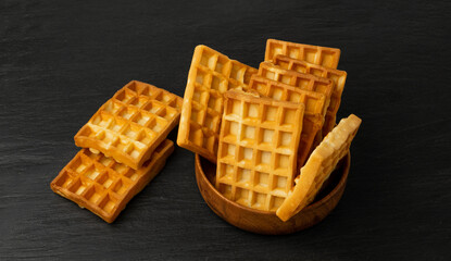 Belgian Waffle Isolated, Square Waffled Cookie, Soft Golden Belgian Waffles, Wafer Biscuit Breakfast