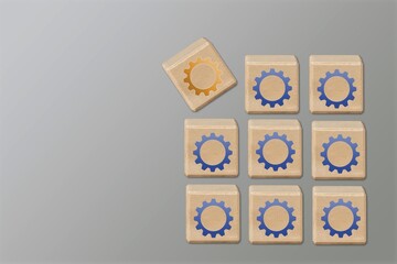 Set of wooden cubes or blocks with gears images