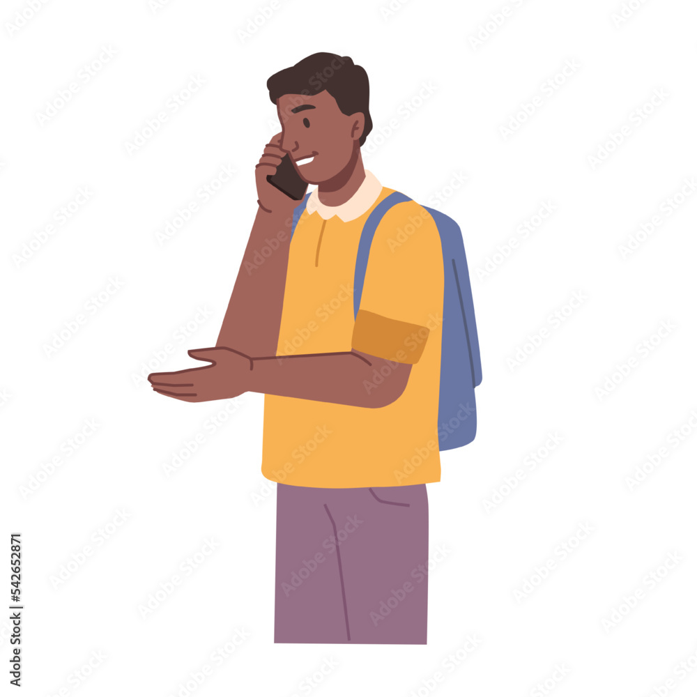 Aufkleber afro american male character talking on smartphone, communication and interaction via phone. man hol