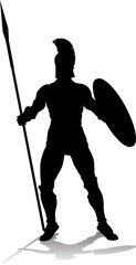 A Spartan or Trojan ancient Greek hoplite warrior silhouette. Could also be a Roman gladiator.