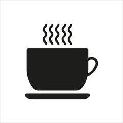 Mug with hot drink and steam line icon. Tea, coffee, cafe, break, time, have a rest, black, brew, tasty, caffeine, breakfast, morning. Beverage concept. Vector black line icon on a white background