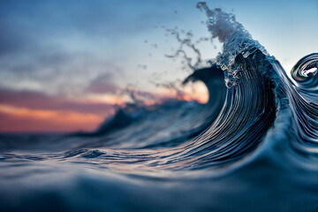 foamy waves rolling up in ocean - obrazy, fototapety, plakaty
