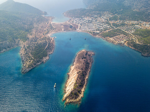 Cleopatra bay, tisan island, tisan peninsula view from above with drone,view from the top of the mountain