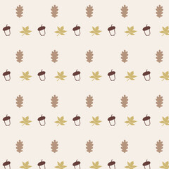 Acorns and oak tree seamless pattern. Autumn season. Vector hand drawn illustation.